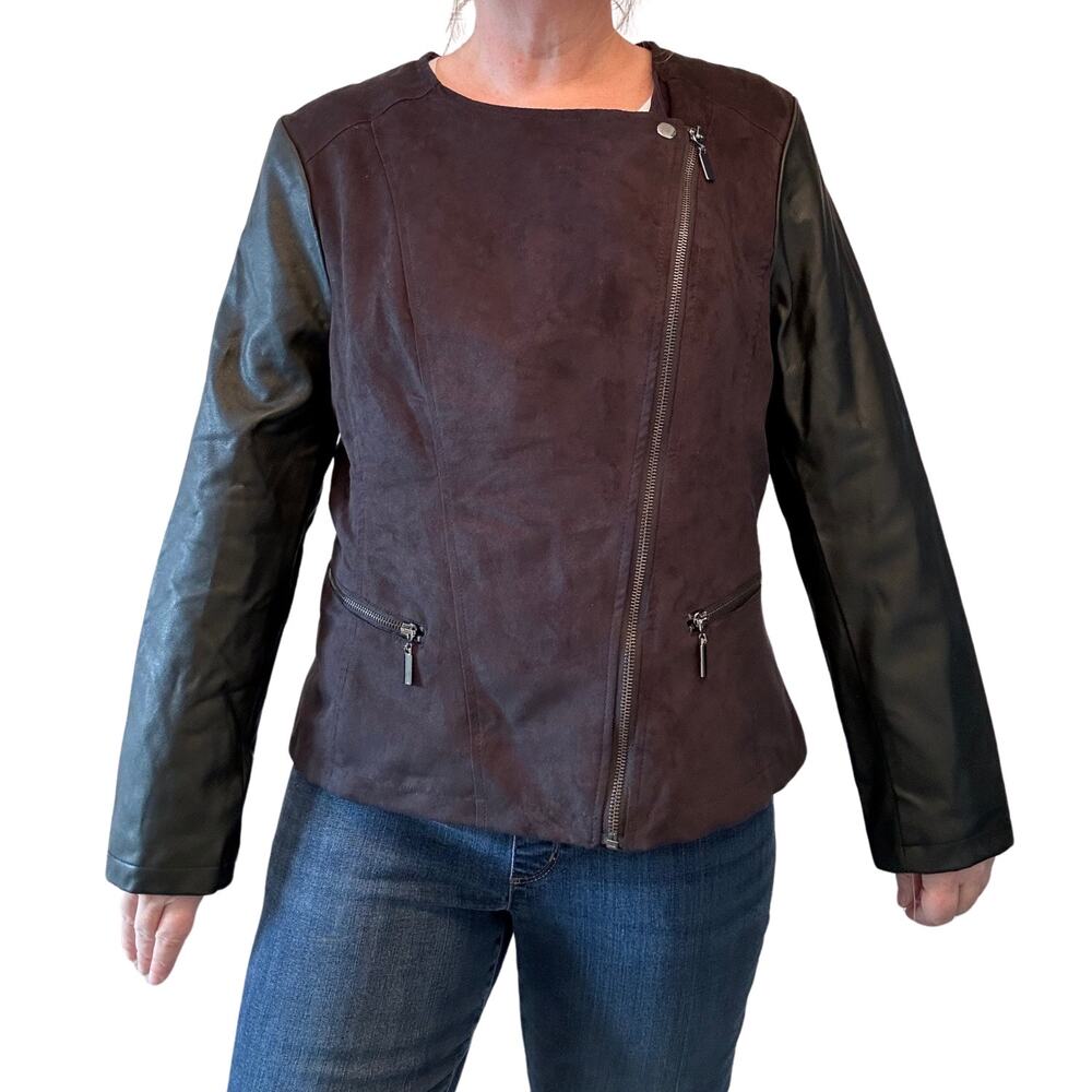 NWT Rocker Goth Faux Suede & Leather Jacket, Black, Zippers, Size L